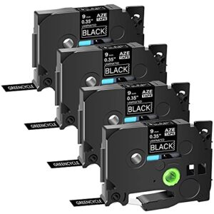 GREENCYCLE 4 Pack Compatible for Brother TZe-325 TZe325 TZ325 TZ-325 AZE Label Tape 0.35 Inch 9mm 3/8" White on Black Laminated for PTD210 PT-H100 PTH110 PT-D400AD PTD600 PT-1290 PT2430PC