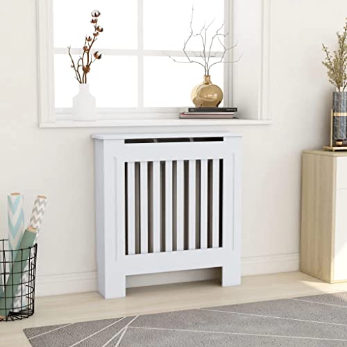 vidaXL Radiator Cover Heating Cabinet White 44" Wall Cupboard Shelf MDF Matte