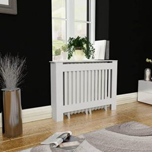 vidaXL Radiator Cover Heating Cabinet White 44" Wall Cupboard Shelf MDF Matte