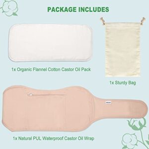 Castor Oil Pack, DEROWN Castor Oil Packs for Liver Detox, Less Mess Made of Organic Cotton Flannel & Waterproof PUL, Reusable Massage Castor Oil Pack Kit with Anti Oil Leak Design (Oil Not Included)