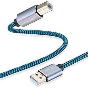 printer cable 25 ft usb printer cable braid long usb printer cord 2.0 type a male to b male cable scanner cord high speed compatible with hp, canon, dell, epson, samsung and more