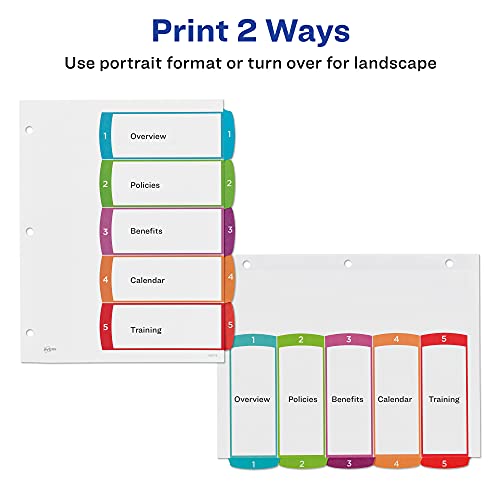 Avery 5 Tab Dividers for 3 Ring Binders, Customizable Table of Contents, Multicolor Tabs, 5 Packs, 5 Sets Total (11840)