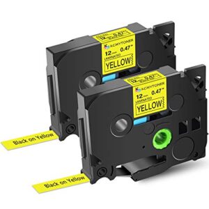 kcmytoner label tape refills compatible for brother p-touch tz-631 tze-631 aze631 laminated black on yellow 1/2 inch 0.47″ 12mm for pt-d200 ptd210 d400 d600 pth100 h110 pt2730 ptp700 ptp710bt, 2 pack