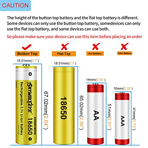 Skywolfeye 3.7V 18650￵ Rechargeable 3Battery 5000mAh 1865O Battery Large Capacity for Flashlight, Headlamps, RC Cars,Garden Lights