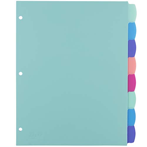 Avery Plastic 8-Tab Two-Tone Binder Dividers with Two Pockets, Insertable Bright Color Big Tabs, 1 Set (11989) & Plastic 8-Tab Write & Erase Big Tab Dividers for 3 Ring Binders, Pastel Brights (16271)