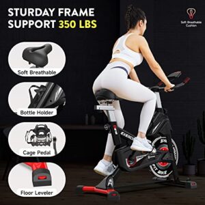 Exercise Bike, Magnetic Stationary Bike for Indoor Cycling (Upgraded Version), Cycle Bike w/ 360° Rotate Ipad Holder for Home Gym, Silent Belt Drive Indoor Bike w/ Comfortable Seat Cushion, 350 lbs Weight Capacity