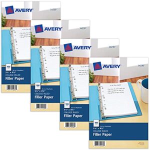 avery mini binder filler paper, college ruled, 5-1/2″ x 8-1/2″, 100 sheets per pack, 4 packs (14230)