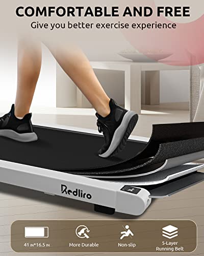 Redliro Walking Pad Treadmill Under Desk, Portable Mini Treadmill with Remote Control, Bluetooth, 265lbs Max Weight, Installation-Free Jogging Machine for Home/Office