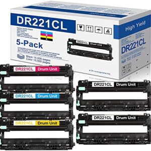 ALUMUINK Remanufactured DR221CL Drum Unit Set Replacement for Brother DR221CL DR-221CL DR221CL DR221 DR 221 CL for HL-3140CW HL-3170CDW MFC-9130CW Printer Drum (2Black,1Cyan,1Magenta,1Yellow,5 Pack)