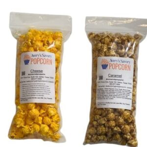 Avery’s Savory Popcorn Made Fresh in Dallas TX 2 pack (Cheddar, Caramel)