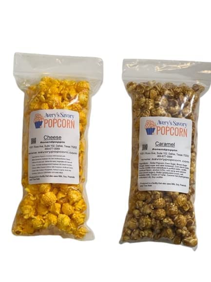 Avery’s Savory Popcorn Made Fresh in Dallas TX 2 pack (Cheddar, Caramel)