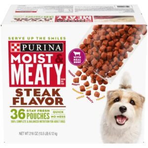 purina moist & meaty dog food, steak flavor – 36 ct. pouch