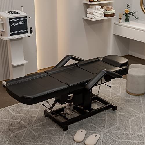 Icoget Electric Tattoo Chair Bed, 4-Section Esthetician Facial Bed Station w/Removable Headrest, Recliner Lash Chair for Lash Extensions, Multipurpos for Beauty Microblading, Wax, Spa, Massage - Black