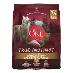 purina one high protein, natural dry dog food, true instinct with real turkey & venison – 7.4 lb. bag