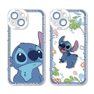 [2 pack] cute phone case for apple iphone 13 case, cartoon kawaii aesthetic cover girls boys girly women kids men cool unique design case clear soft tpu protective case for iphone 13 6.1″