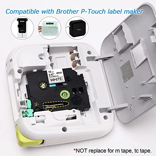 FX231 FX251 Label Tape Replacement Brother Ptouch 24mm 0.94 Flexible-ID Laminated Tape, 1 Inch Black on White for PT-D600 PT-2730 Label Maker, 6-Pack