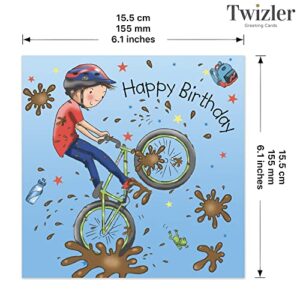 Twizler Childrens Birthday Card Boys Bike – Childrens Happy Birthday Card Boy – Boys Birthday Card Childrens – Birthday Card Boy – Bicycle Birthday Card – Kids Birthday Card – Son – Grandson – Brother