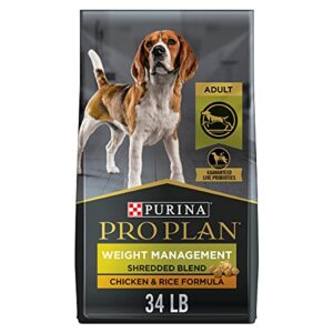 purina pro plan weight management dog food, shredded blend chicken & rice formula – 34 lb. bag