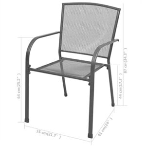 vidaXL 2X Stackable Patio Chairs Steel Gray Garden Outdoor Dining Mesh Seats