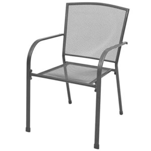 vidaXL 2X Stackable Patio Chairs Steel Gray Garden Outdoor Dining Mesh Seats