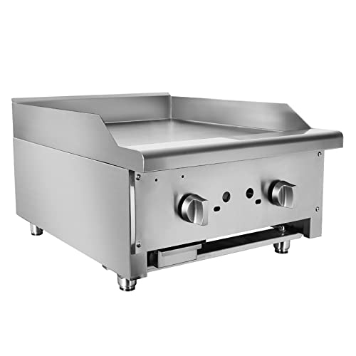 HOCCOT Commercial Propane/Natural Gas Griddle, Stainless Steel Portable Flat Top Grill, Indoor or Outdoor Cooking, Restaurant Kitchen Camping BBQ, Adjustable Temperature, 22"x25", Silver