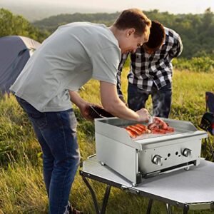 HOCCOT Commercial Propane/Natural Gas Griddle, Stainless Steel Portable Flat Top Grill, Indoor or Outdoor Cooking, Restaurant Kitchen Camping BBQ, Adjustable Temperature, 22"x25", Silver