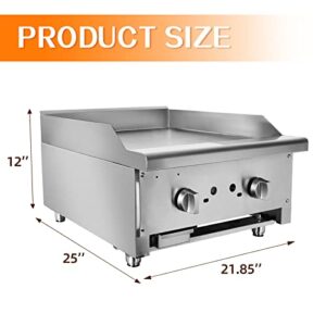 HOCCOT Commercial Propane/Natural Gas Griddle, Stainless Steel Portable Flat Top Grill, Indoor or Outdoor Cooking, Restaurant Kitchen Camping BBQ, Adjustable Temperature, 22"x25", Silver