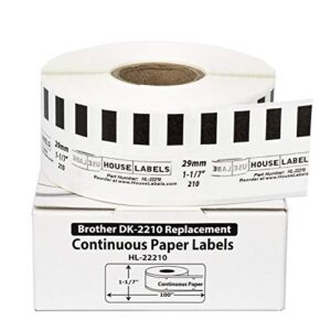 houselabels compatible with dk-2210 replacement roll for brother ql label printers; continuous length labels; 1-1/7″ x 100 feet (29mm*30.48m) – 12 rolls