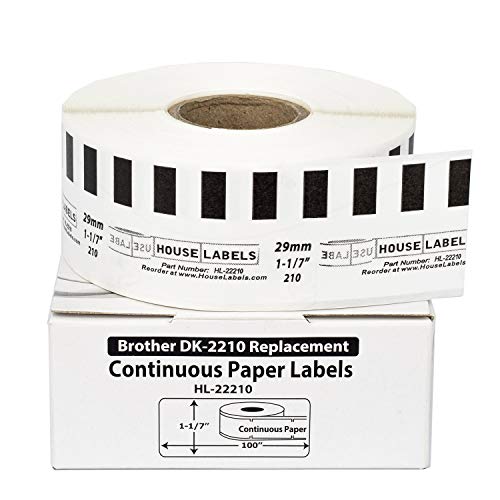 HOUSELABELS Compatible with DK-2210 Replacement Roll for Brother QL Label Printers; Continuous Length Labels; 1-1/7" x 100 feet (29mm*30.48m) - 12 Rolls