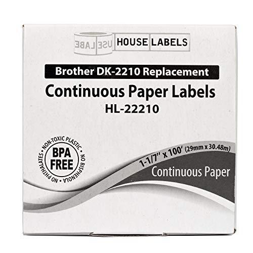 HOUSELABELS Compatible with DK-2210 Replacement Roll for Brother QL Label Printers; Continuous Length Labels; 1-1/7" x 100 feet (29mm*30.48m) - 12 Rolls