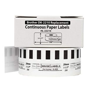 HOUSELABELS Compatible with DK-2210 Replacement Roll for Brother QL Label Printers; Continuous Length Labels; 1-1/7" x 100 feet (29mm*30.48m) - 12 Rolls