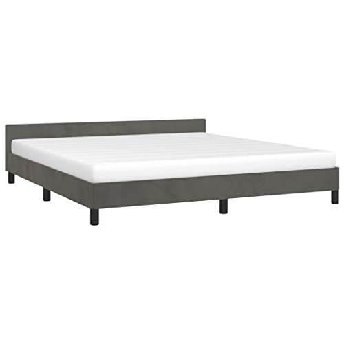 vidaXL Bed Frame with Headboard Home Indoor Bed Accessory Bedroom Upholstered Double Bed Base Furniture Dark Gray 76"x79.9" King Velvet