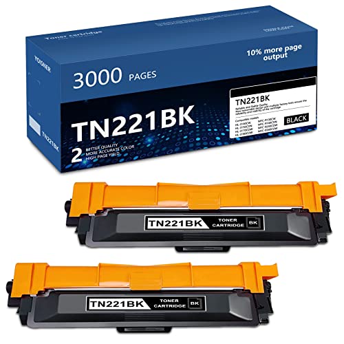 YOISNER TN221 Black Toner Cartridge: Compatible 2Pack TN-221 Toner Cartridge Replacement for Brother TN 221 HL-3140CW 3150CDN 3170CDW 3180CDW MFC-9130CW DCP-9015CDW 9020CDN Printer, TN2212PK