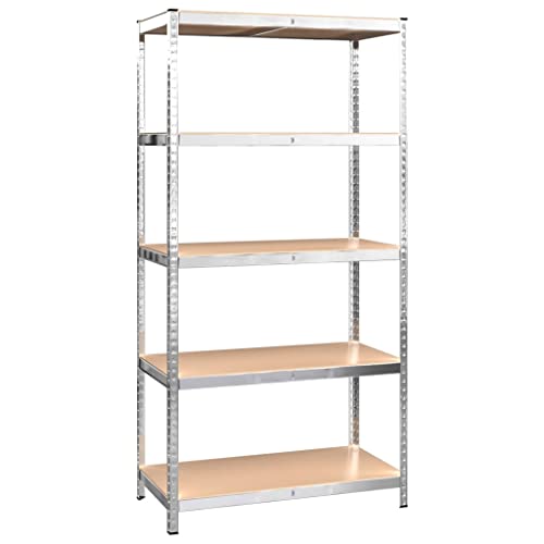 vidaXL 3X 5-Layer Heavy-Duty Shelves Industrial Shelving Workshop Storage Rack Warehouse Corner Shelf Unit Silver Steel and Engineered Wood