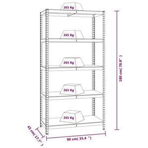 vidaXL 3X 5-Layer Heavy-Duty Shelves Industrial Shelving Workshop Storage Rack Warehouse Corner Shelf Unit Silver Steel and Engineered Wood