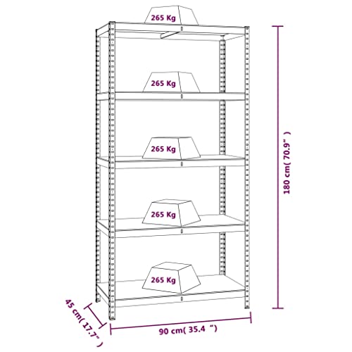 vidaXL 3X 5-Layer Heavy-Duty Shelves Industrial Shelving Workshop Storage Rack Warehouse Corner Shelf Unit Silver Steel and Engineered Wood