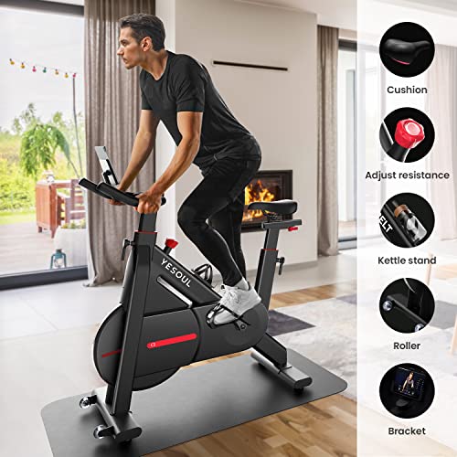 YESOUL Exercise Bike Spin Bike for Home - 100 Level Magnetic Resistance Bluetooth Stationary Bike Big iPad Mount Indoor Workout (Black)