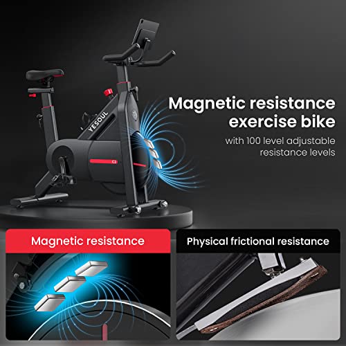 YESOUL Exercise Bike Spin Bike for Home - 100 Level Magnetic Resistance Bluetooth Stationary Bike Big iPad Mount Indoor Workout (Black)