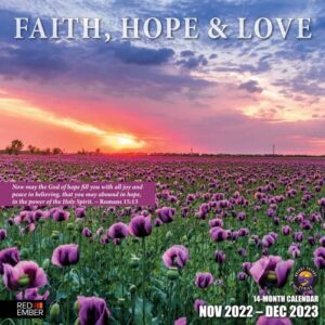 red ember bible verses faith, hope & love 2023 hangable monthly wall calendar | 12″ x 24″ open | thick & sturdy paper | giftable | the greatest is love