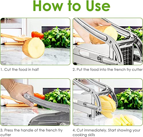 Jahy2Tech French Fry Potato Cutter Stainless Steel with 2 Blades for Potato Slicer French Fries, Press French Fries Cutter for Potato Cucumber Carrot Onion Vegetables
