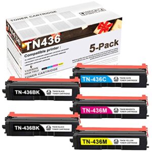 5pk tn436 toner cartridge set (2black 1cyan 1magenta 1yellow) super high yield tn436 vaserik compatible replacement for brother tn436 set hl-l8260cdw l8360cdwt l9310cdwt mfc-l8610cdw printer ink