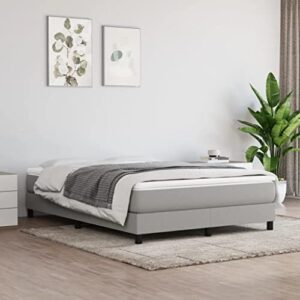 vidaxl box spring bed frame home indoor bedroom bed accessory wooden upholstered double bed base furniture light gray 53.9″x74.8″ full fabric