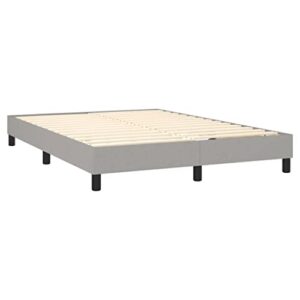 vidaXL Box Spring Bed Frame Home Indoor Bedroom Bed Accessory Wooden Upholstered Double Bed Base Furniture Light Gray 53.9"x74.8" Full Fabric