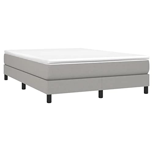 vidaXL Box Spring Bed Frame Home Indoor Bedroom Bed Accessory Wooden Upholstered Double Bed Base Furniture Light Gray 53.9"x74.8" Full Fabric