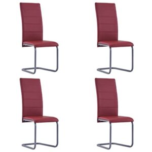 vidaxl 282098 cantilever dining chairs 4 pcs red faux leather