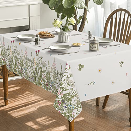 Horaldaily Spring Summer Tablecloth 60x120 Inch, Wild Flowers Floral Table Cover for Party Picnic Dinner Decor