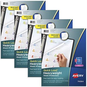 avery diamond clear page protectors for 3 ring binders, 10 document protectors per pack, 4 packs, 40 protectors total (74084)