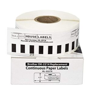 houselabels compatible with dk-2214 replacement roll for brother ql label printers; continuous length labels; 1/2″ 100 feet (12mm*30.48m) with 1 reusable cartridge – 6 rolls