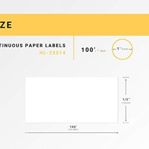 HOUSELABELS Compatible with DK-2214 Replacement Roll for Brother QL Label Printers; Continuous Length Labels; 1/2" 100 feet (12mm*30.48m) with 1 Reusable Cartridge - 6 Rolls