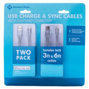 member’s mark member’s mark apple usb type a-to-lightning 3ft and 6ft cables – 2 pack